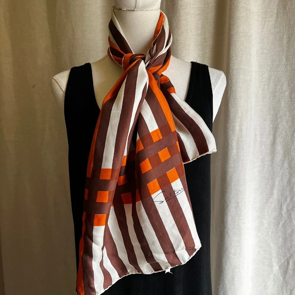 Vintage Salterio Italian Silk Mod Stripe Oblong Scarf